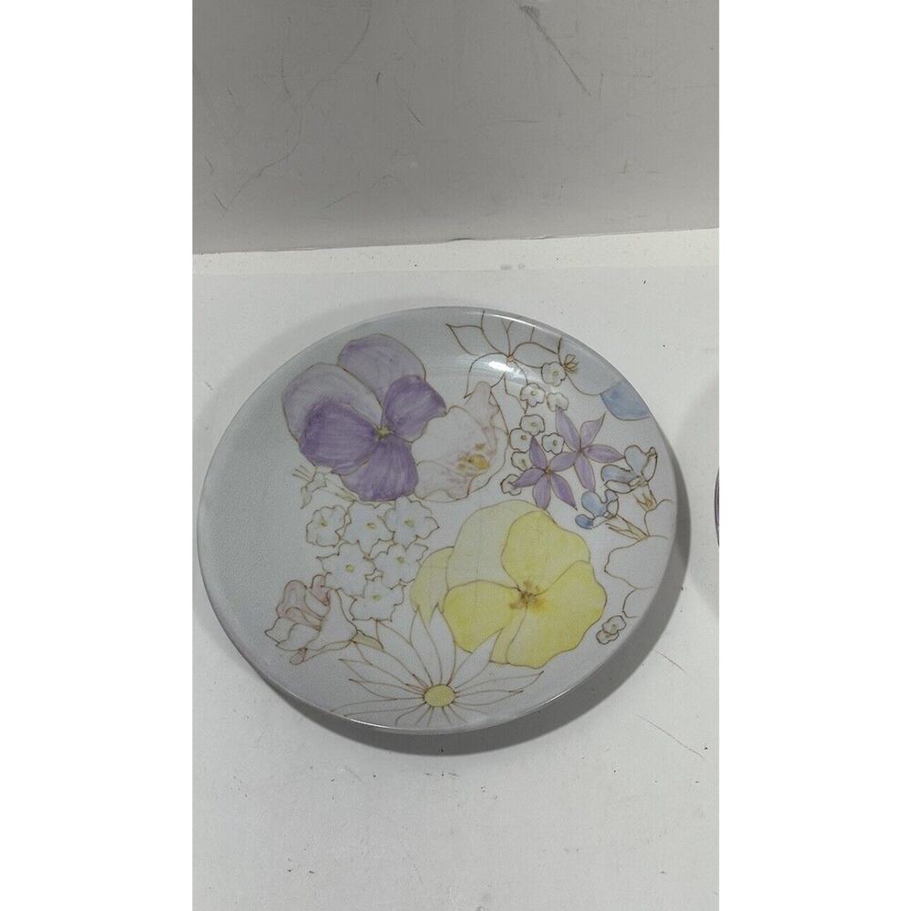 Ernestine Salerno Signed Desert Plate Plate 7.8” Purple Pansies‎ #167